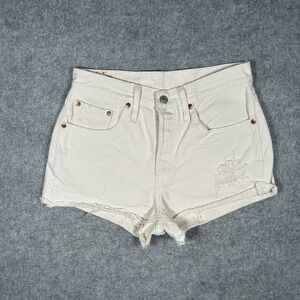 Levi's denim shorts Womens W27(27x2) Cream 501 Original Short Distressed Cut Off